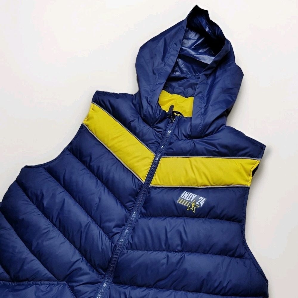 NBA All Star 2024 Indy Puffer Vest Mens Large Blue Yellow Hooded Full Zip